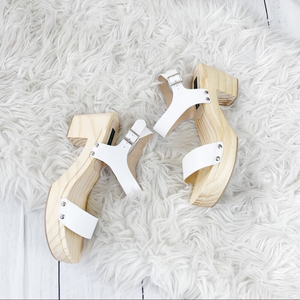 Steven by Steve Madden White Fabee Clog Buckle‎ Ankle Strap Sandals Size 11 - Picture 4 of 6